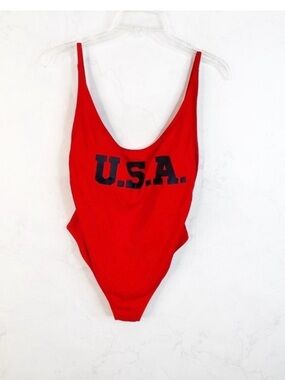 Xhilaration Bold Red One-Piece Swimsuit with Navy U.S.A. Graphic